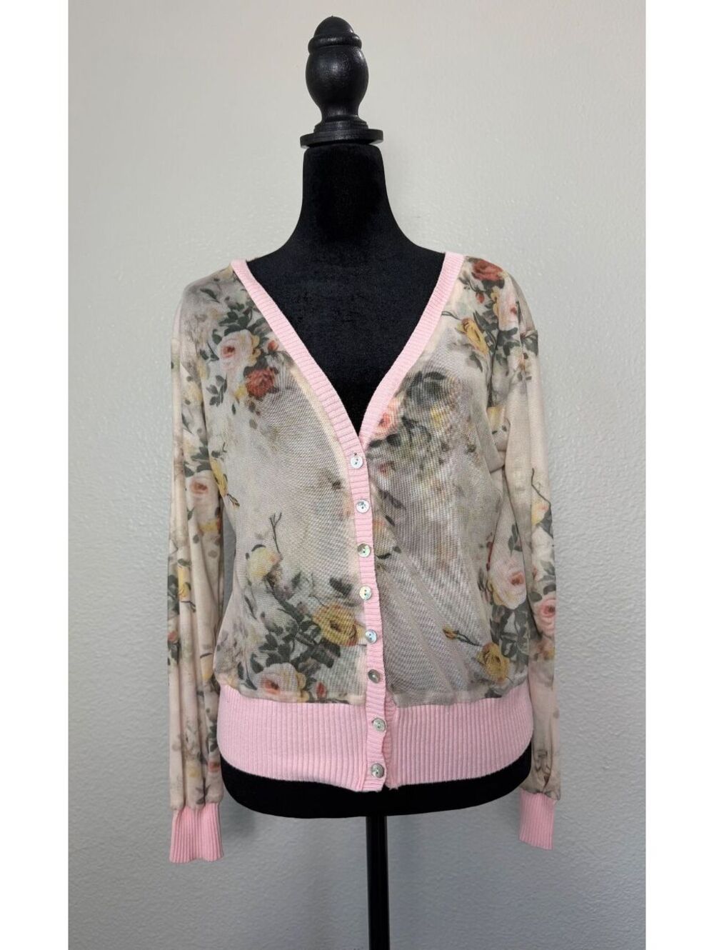 Coquette Cottagecore Sheer Floral Mesh Cardigan S